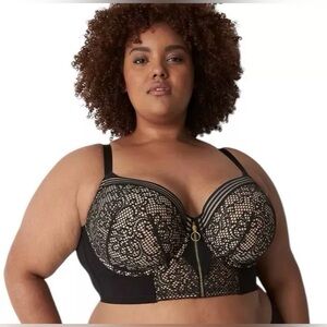 Lane Bryant Cacique woman’s Lace Zip Front Longline Boost Balconette Bra  46 C